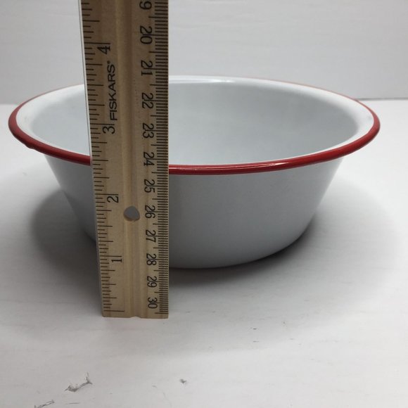 Vintage Set of 3 White Enamelware Bowls Red Kitchen Home Decor Decoration - Picture 14 of 16